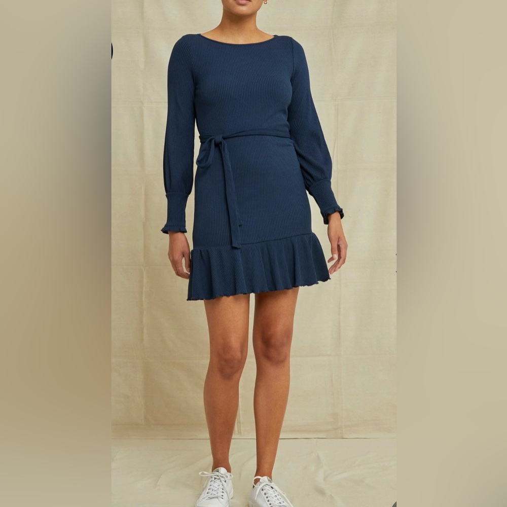 Amour Vert Ziggy Paris Rib Dress In Ocean Blue Size Medium